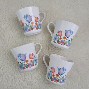 (4) Vtg Corningware Fresh Cut Tulips Mugs Cups